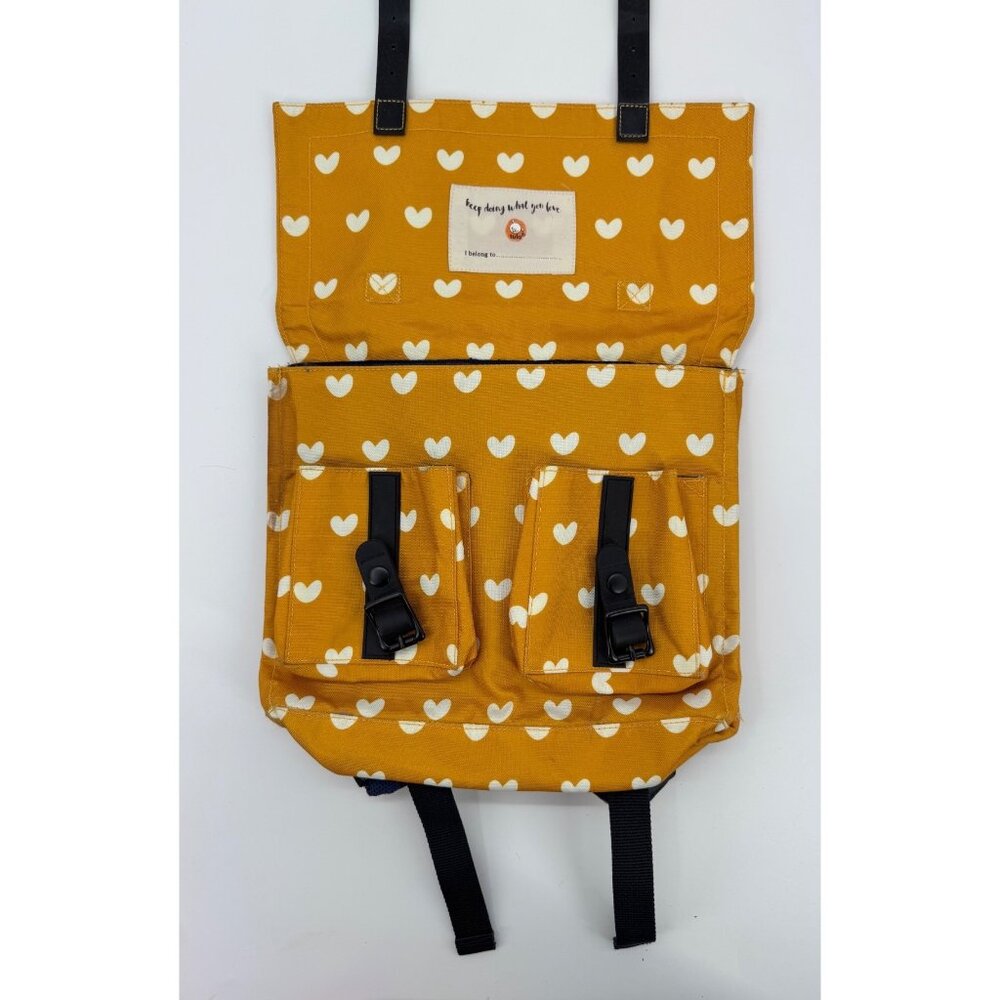 Tula Kids Backpack With Heart Print - Mustard Yellow & White - Dual Buckle Close - Picture 14 of 14